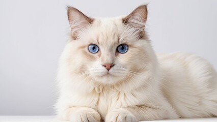 Portrait of Cream point ragdoll cat on grey background