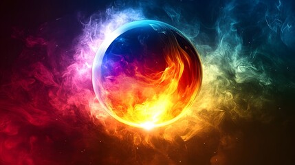Obraz premium Fiery Orb Enveloped in Colorful Cosmic Smoke