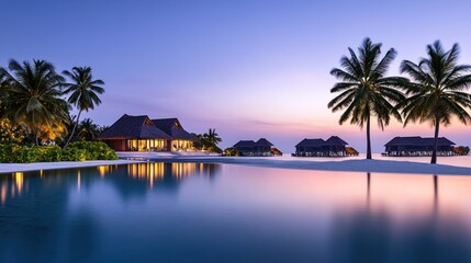 Obraz premium Tropical Sunset Overwater Bungalows