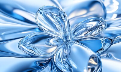 Abstract blue glass flower on shiny fabric.