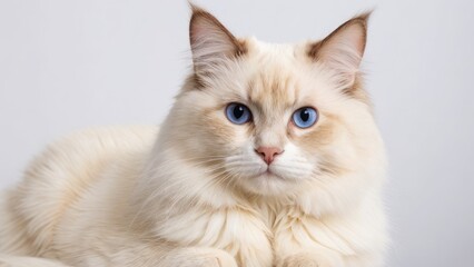 Portrait of Cream point ragdoll cat on grey background