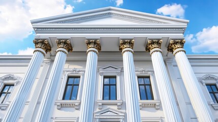 Fototapeta premium Grand White Building with Columns Under Bright Blue Sky