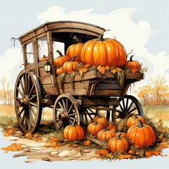 Harvest Wagon of Pumpkins By Generated AI