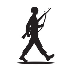 soldier marching with arms on parade silhouette vector illustration