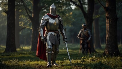 Knight with sowred in the battle field
