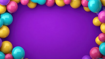 A festive banner featuring a collection of colorful balloons arranged along the edges of a smooth blue blank background.