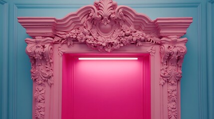 Obraz premium Pink ornate frame with a glowing pink interior