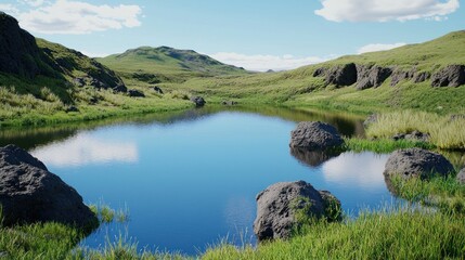 Obraz premium Serene Pond Landscape