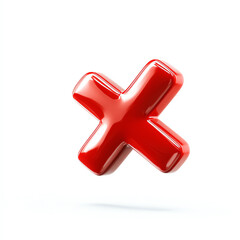 Obraz premium A bold red 3D cross symbol on a white background, ideal for illustrating errors, mistakes, or rejections in digital contexts.
