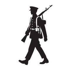 soldier marching with arms on parade silhouette vector illustration