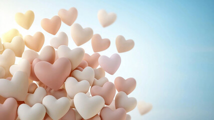 Fototapeta premium Cluster of glowing hearts in various shades, creating romantic atmosphere