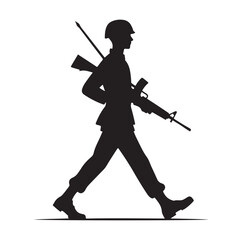 Fototapeta premium soldier marching with arms on parade silhouette vector illustration