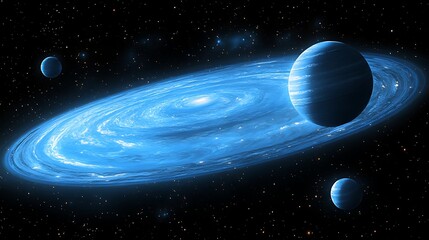 Orange-Tinted Planet Surrounded by Glowing Moons