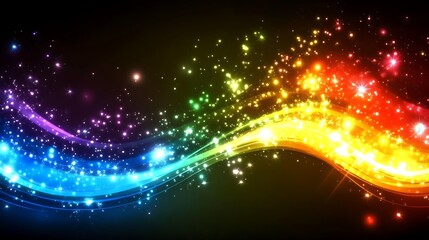 Obraz premium Rainbow Waves With Sparkling Lights And Stars