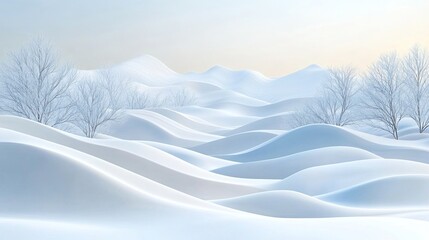 Snow Hills Landscape: A tranquil 3D scene featuring serene snow-covered hills. This winter-themed render could be used for seasonal campaigns, holiday promotions, or wellness and relaxation branding.