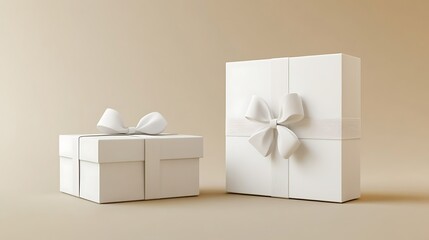 Gift boxes wrapped in white minimalist style studio background elegant