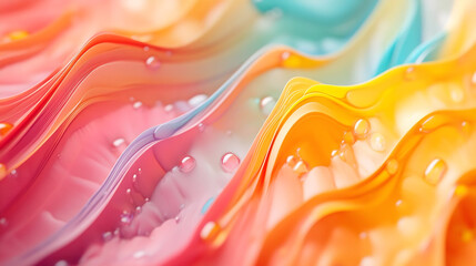 Glamorous Wave-Style Abstract Wallpaper for Modern Elegance, Rainbow colors soft luxury fabric cloth, artwork ,Smooth flowing wave pattern in vibrant futuristic colors