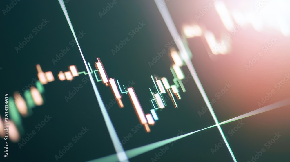 Poster dynamic business meeting with projector displaying progress of financial graph analysis