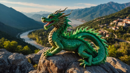 Obraz premium green realistic dragon on a minimalistic background