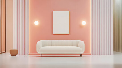 Soft pink tones fill this modern living room with comfort and style.