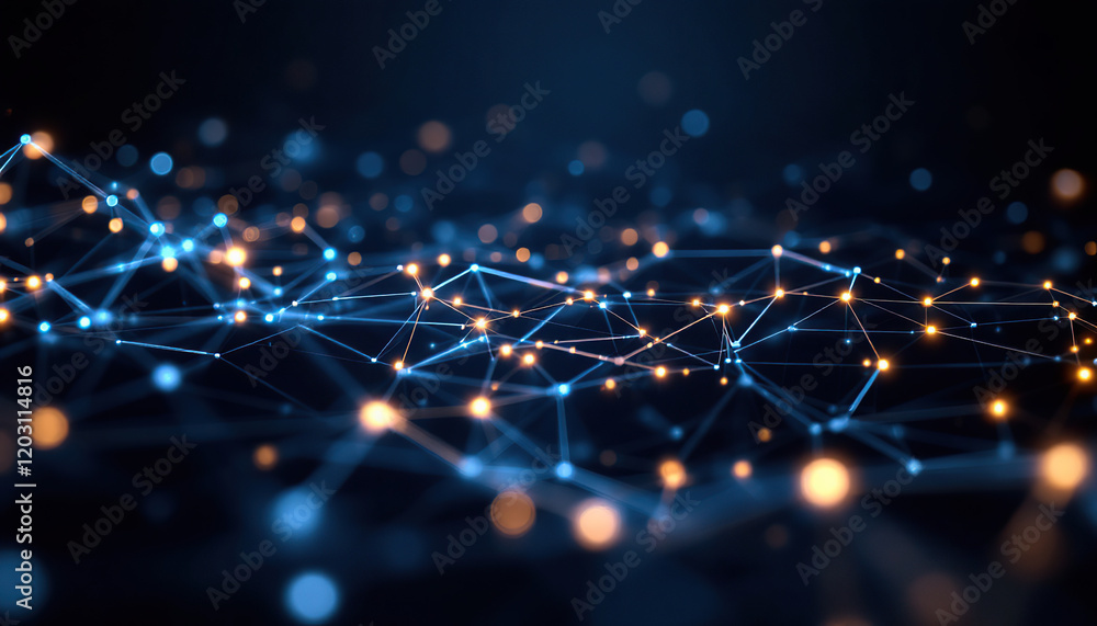 Poster abstract network digital connections illuminated nodes