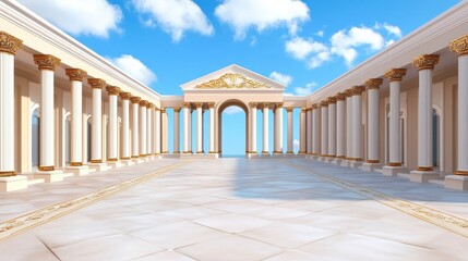 Fototapeta premium Grand Ancient Architecture with Columns and Blue Sky Background