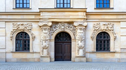 Ornate Entrance with Intricate Stone Carvings and Elegant Windows