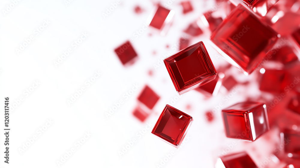 Poster a vibrant abstract design featuring floating 3d red cubes against a white background, ideal for crea