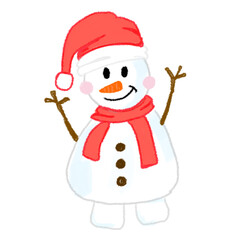 Snowman with legs and arms with scarf and Santa's hat