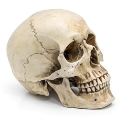 Fototapeta premium Human skull isolated, Front view of natural human skull on isolated white background 