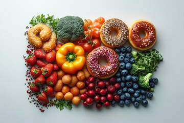 Colorful Arrangement of Healthy and Unhealthy Foods