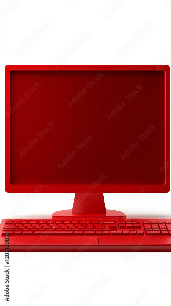 Poster a vibrant red computer monitor and keyboard set designed to add a bold touch to any workspace or cre