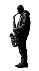 silhouette of a man playing saxophone