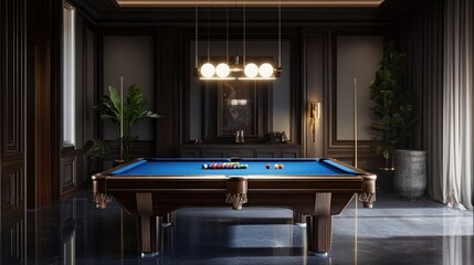 A billiard table with balls positioned strategically for a winning shot, creating a strategic gaming vibe