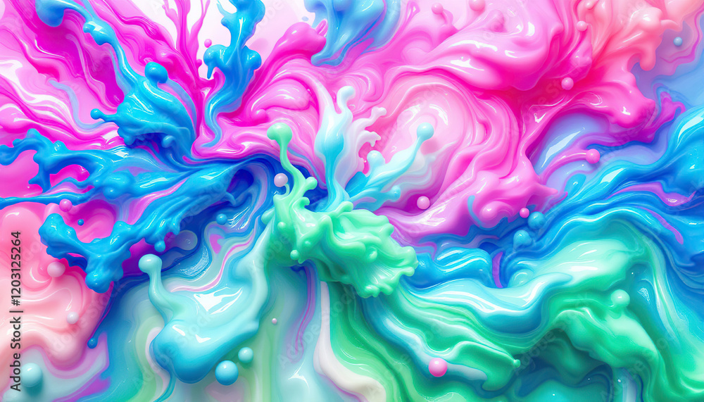 Poster abstract swirling colorful paint mixture exploding