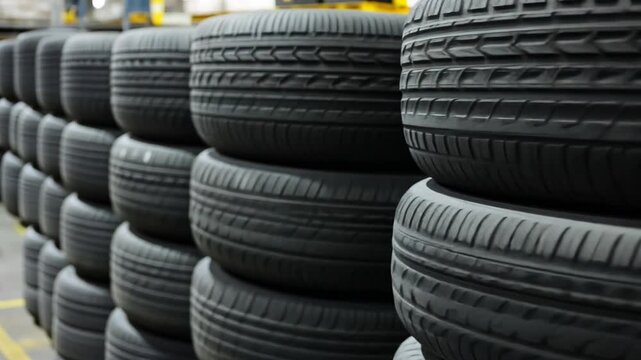 A stack of tires in a factory