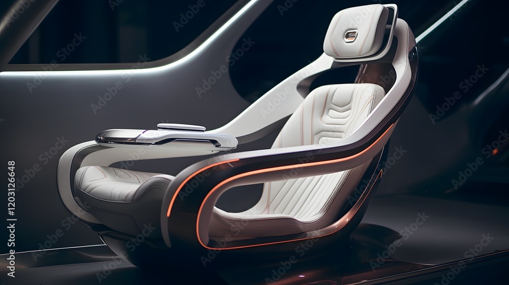 Poster futuristic car seat with touch controls and advanced smart features offering a sleek high tech and i