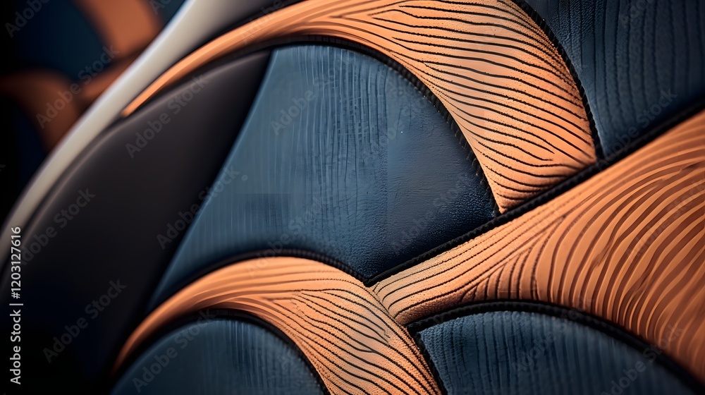 Poster close up view of a visually striking car seat upholstery featuring a complex textured fabric design 