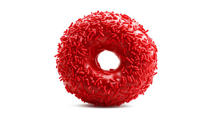 Delicious red sprinkles donut isolated on a white background, perfect for dessert lovers and sweet treat enthusiasts.
