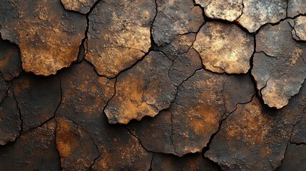 Textured surface of cracked earth with warm tones, showcasing natural decay and patterns