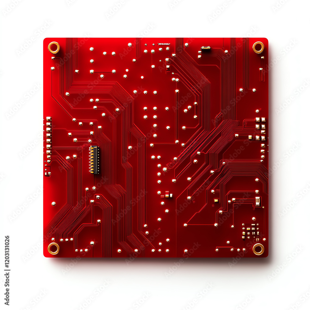 Aufkleber high-resolution image of a red printed circuit board showcasing intricate electronic components and 