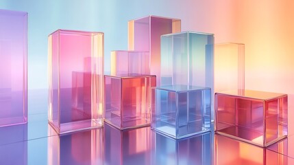 Pastel glass cubes subtly reflect soft light creating a calming serene ambiance. AI Generated