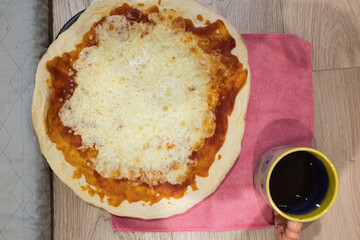 Tasty margherita pizza with cheese and tomato with a sharp shape ready to eat