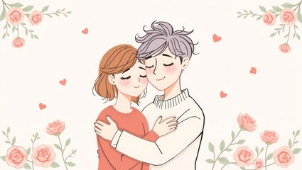 A cartoon vector illustration of a bride and groom sharing a romantic wedding kiss, a symbol of love and happiness on their special day