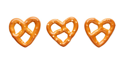 Three Heart Shaped Pretzels in a Row Sweet Treat Snack Food Bakery Product Valentines Day