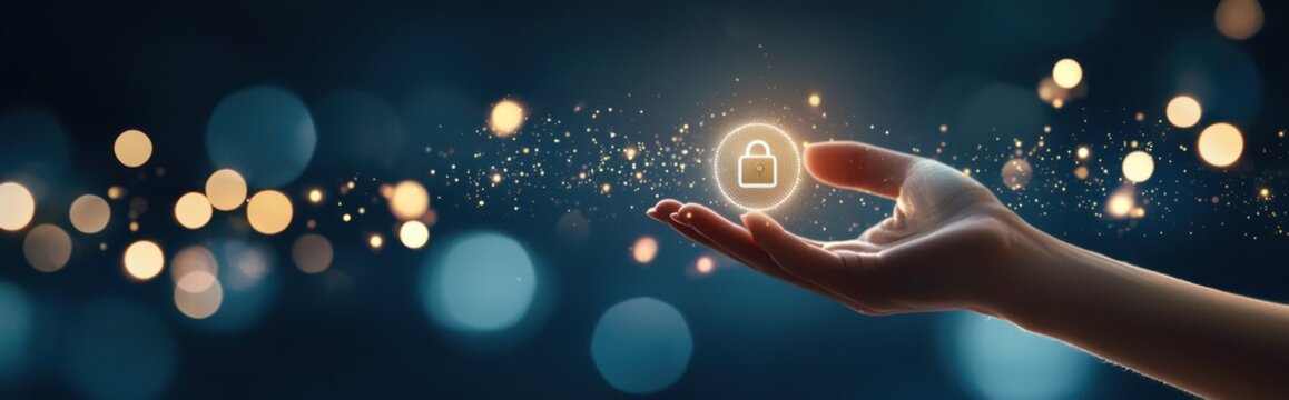 Hand Holding a Digital Lock Icon, Representing Digital Security