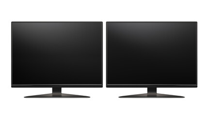 Two Modern Black Computer Monitors on White Background Perfect for Technology and Business Presentations