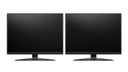 Two Modern Black Computer Monitors on White Background Perfect for Technology and Business Presentations