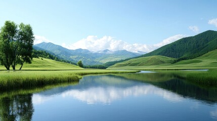 Serene mountain lake landscape