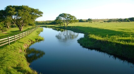 Tranquil River in Green Meadow